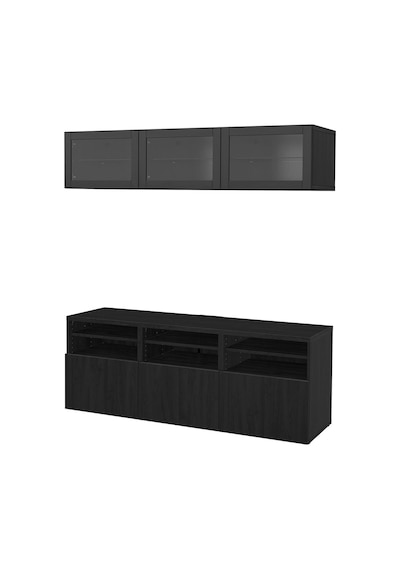 Tv Ünitesi, Venge-siyah-kahverengi-şeffaf Cam, 180x42x192 Cm, Lappvıken/sındvık, Fren Raylı Siyah Tv Ünitesi, Venge-siyah-kahverengi-şeffaf Cam, 180x42x192 Cm, Lappvıken/sındvık, Fren Raylı Siyah