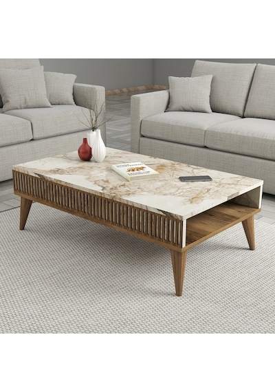 Variant Milan 3'Lü Salon Takımı - Ceviz - Beyaz Mermer