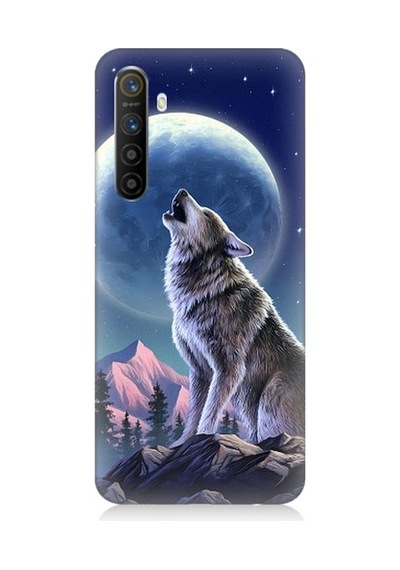 Realme Xt Uyumlu Kurt Ve Ay Desenli Silikon Kılıf