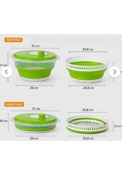 Solingen Katlanabilir Silikon Salata Kurutucu Yeşil 4.5 Lt Çok Renkli