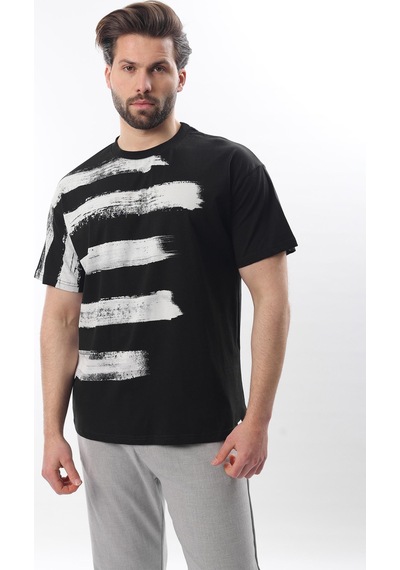 Madmext Siyah Baskılı Regular Fit Erkek T-shirt E7107 Siyah