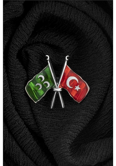 Mineli Osmanlı Ve Türk Bayraklı Gümüş Rozet -5867 Gümüş