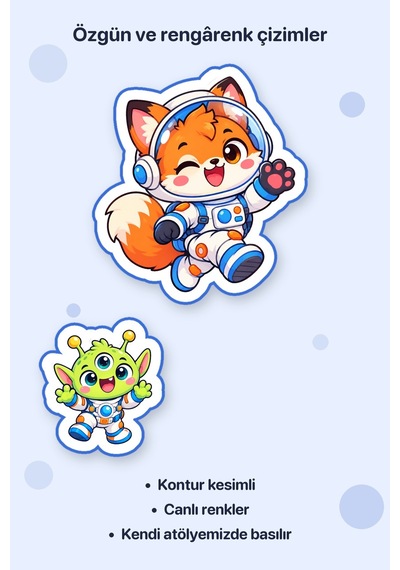 Galaksi Macerası 2 Adet Dev Uzay Sticker Çıkartma A4 Laptop Etiketi Çok Renkli
