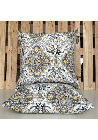 2'li Fermuarlı Dekoratif Kırlent Kılıfı - 40x40 Cm Sarı - Gri