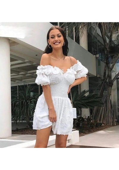 Fashion Cocktail Puff Kollu Tüylü Belden Lastikli Göğüs Bağlamalı Yazlık Doğal Bohem Şirin Yazlık Elbise Beyaz Fashion Cocktail Puff Kollu Tüylü Belden Lastikli Göğüs Bağlamalı Yazlık Doğal Bohem Şirin Yazlık Elbise Beyaz
