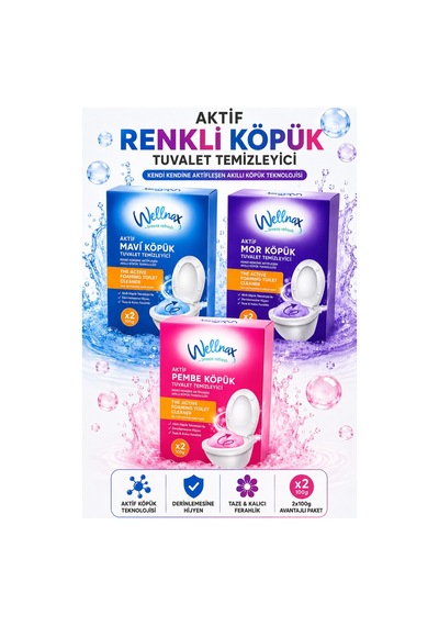 3 Lü Aktif Mor/pembe/mavi Köpük Tuvalet Temizleyici Kireç Çözücü 2x100 Gr