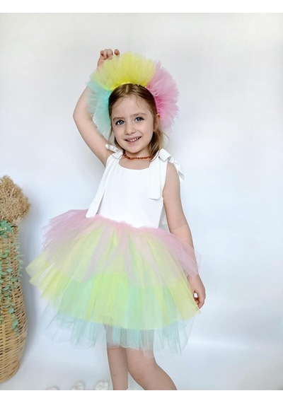 Linola Baby Kids Jolie Taçlı Kız Çocuk Parti Elbisesi Renkli Çok Renkli