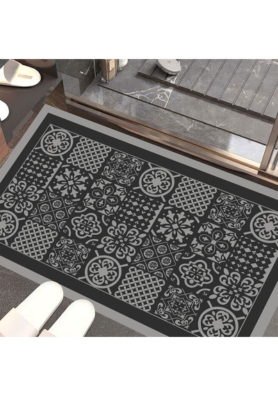 Dijital Kaymaz Yıkanabilir Banyo Mutfak Salon Paspas Halısı Trend Modern Al4008 Antrasit