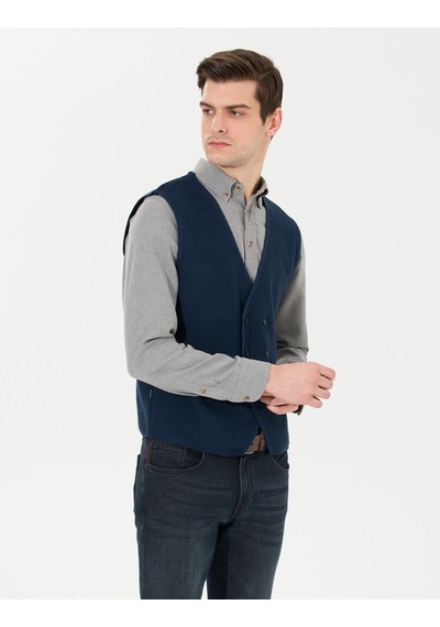 Pierre Cardin Erkek Lacivert Melanj Triko Yelek 50263176-vr120 Lacivert
