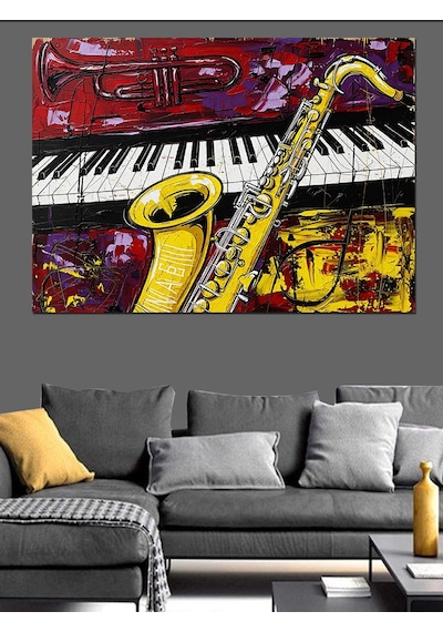 Klarnet Saksafon Müzik Aletleri Dekoratif Kanvas - Mdf Ahşap Tablo