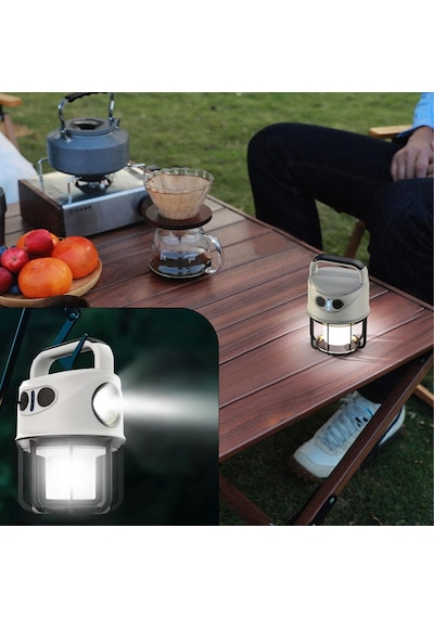 Powermaster Ch-22025 Çift Işıklı Kamp Lambası El Feneri Powerbank Özellikli Gün Işığı - Beyaz Siyah