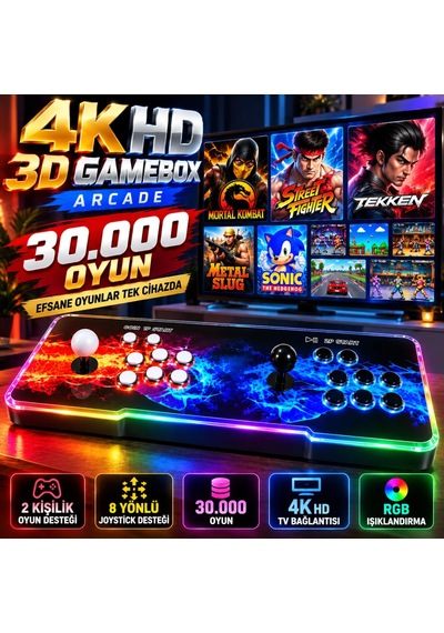 3d Pandora Pro 30.000 Oyunlu Rgb Işıklı Arcade Oyun Konsolu 2 Kişilik Hdmı Tv Bağlantılı
