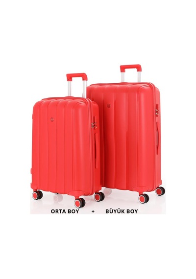 Mçs Bavul Büyük Ve Orta 2li Set Kırılmaz Silikon Valiz V305 Kırmızı
