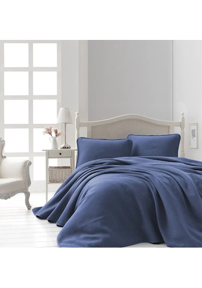 Şaheser Home Collection Jakarlı Yatak Örtüsü Seti Liv Lacivert Çok Renkli