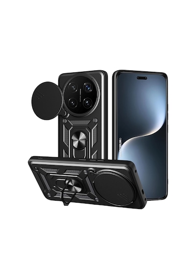 Honor Magic 7 Pro Uyumlu Tank Kılıf - Yüzüklü Standlı Extra Koruma Zırhlı Outdoor Kapak-siyah Siyah