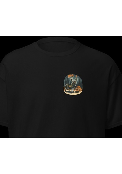 Wildstyle Geyik Renkli Vintage Yaban Hayat Doğa Orman Dağ Baskılı Unisex Bisiklet Yaka Pamuklu Tişört Siyah