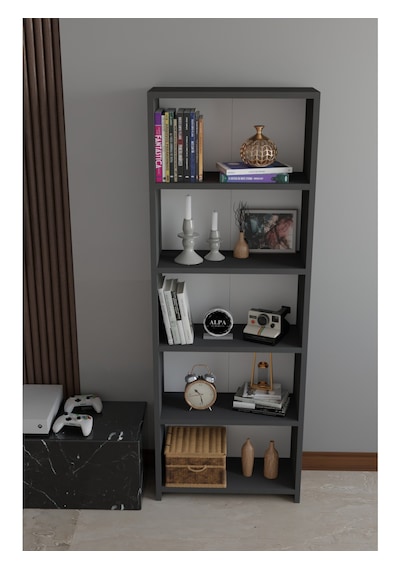 5 Raflı Kitaplık Dekoratif Çok Amaçlı Düzenleyici Raf 150 Cm Salon Çalışma Odası Raf Antrasit 5 Raflı Kitaplık Dekoratif Çok Amaçlı Düzenleyici Raf 150 Cm Salon Çalışma Odası Raf Antrasit