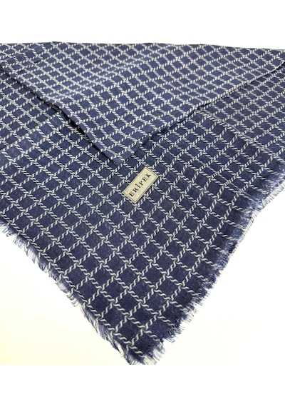 Eripek Desenli Flamalı Keten Eşarp- 06112 Lacivert-vizon