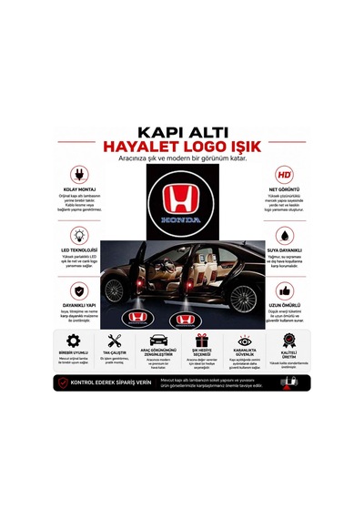 Honda Civic Fd7 2012 2013 Uyumlu Araca Özel Kapı Altı Led 3 Boyutlu Logo Lazer Işık Geçmeli Mod 2