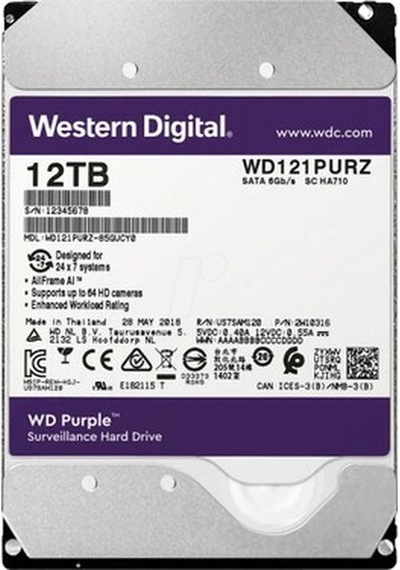 Wd Purple Wd121purz 3,5" 12tb 256mb, 7200 Rpm, 7/24 Güvenlik Hdd