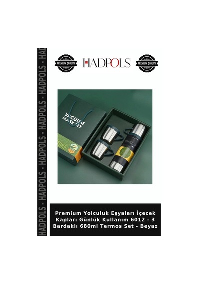 Premium Yolculuk Eşyaları İçecek Kapları Günlük Kullanım 6012 - 3 Bardaklı 680ml Termos Set - Beyaz