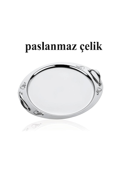 Paslanmaz Çelik Kulplu Çay & Kahve Sunum Tepsisi 30 Cm, Şık Ve Uzun Ömürlü Gümüş