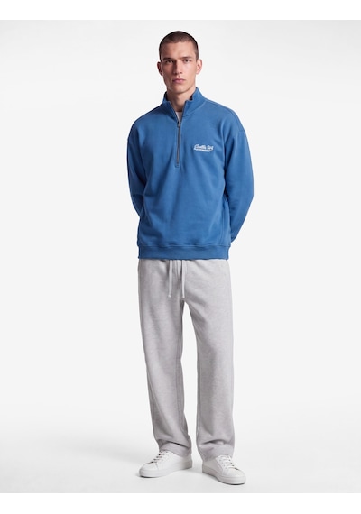 Koton Pamuklu Regular Fit Nakışlı Uzun Kollu Yarım Fermuarlı Sweatshirt Mavi 7wam70131mk