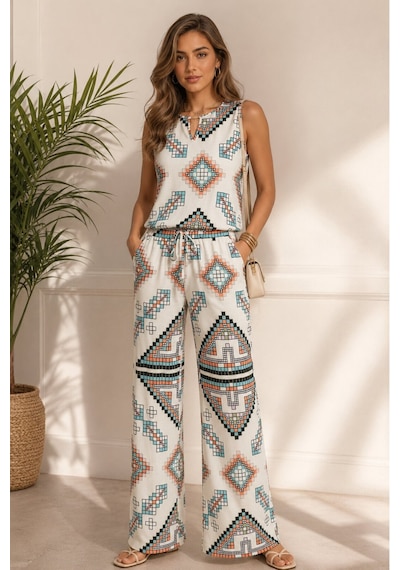 Mamayaga Kadın Kolsuz Desenli Geniş Paçalı Esnek Pencere Yaka Spor Şık Casual Büyük Beden Curve Viskon Tulum Çok Renkli Mamayaga Kadın Kolsuz Desenli Geniş Paçalı Esnek Pencere Yaka Spor Şık Casual Büyük Beden Curve Viskon Tulum Çok Renkli