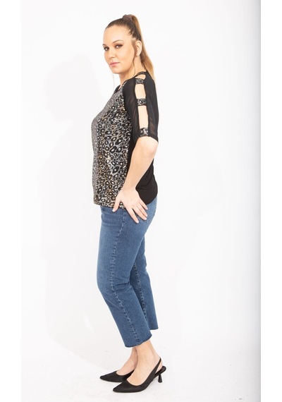 Şans Kadın Siyah Kolları Şifon Detaylı Bluz 65n35468-siyah Siyah
