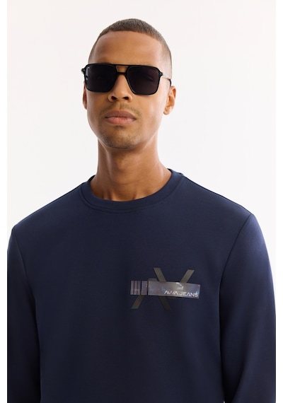Avva Erkek Lacivert Bisiklet Yaka Pamuklu Bi-stretch Baskılı Regular Fit Sweatshirt A52y1260