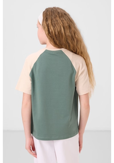 Açık Yeşil O Yaka Pamuklu Baskılı Oversize Fit Kız Çocuk T-shirt - 75179 Yeşil