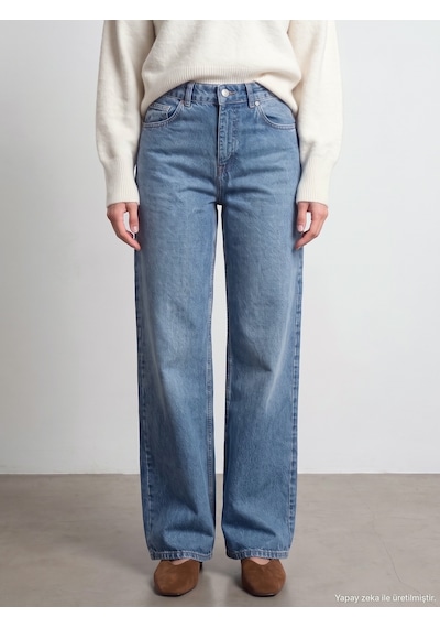 Dilvin 72374 %100 Pamuk Wide Leg Jean Mavi