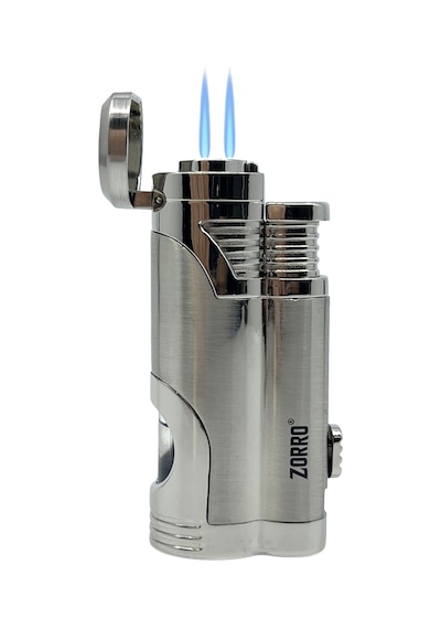 Zorro Çift Torch Pürmüz Puro Çakmağı - Krom