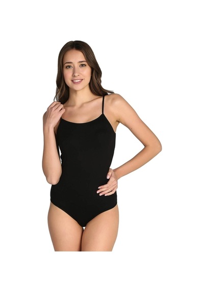 Tutku Kadın Siyah İp Askılı Likralı Çıtçıtlı Body 3'lü Paket Siyah