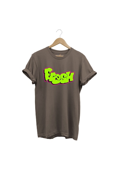 Fresh Graffiti Neon Yazı Baskılı %100 Pamuk Unisex Regular Fit T-shirt Kahverengi
