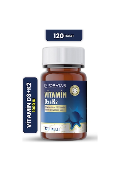 Erbatab D3 Vitamini Ve K2 Vitamini İçeren Takviye Edici Gıda 120 Tablet Erbatab D3 Vitamini Ve K2 Vitamini İçeren Takviye Edici Gıda 120 Tablet