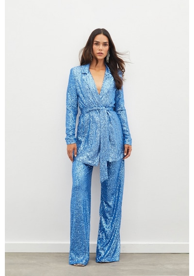Sateen Kemerli Payet Pantolon - İndigo