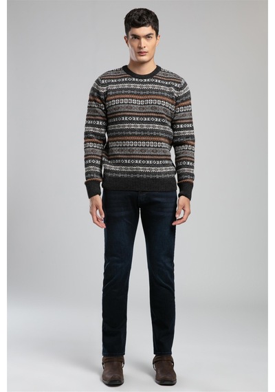 Lee Cooper Adriel Erkek O Yaka Kazak Antrasit-safran Desenli-21056 Antrasit