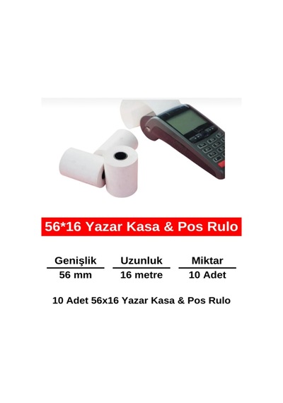 Tr Termal Pos Yazar Kasa Rulosu, Pos Kağıdı, Beyaz, 56 Mm X 16 Metre 10 Paket - 100 Adet