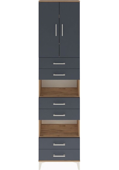 Arges Dolap 5 Raflı 6 Çekmeceli 2 Kapaklı 60x30x243 Çam-antrasit Atlas Çam