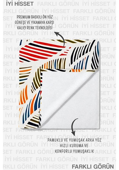 Tropikal Yaprak Desenli Modern Plaj Havlusu - Bohem Çizgili Renkli Hızlı Kuruyan Mikrofiber Havlu Çok Renkli
