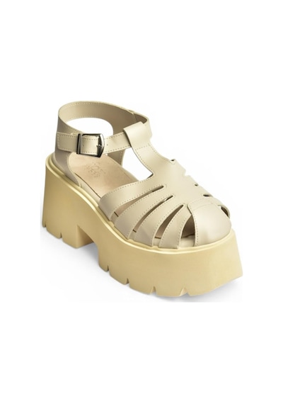 Fox Shoes Y272983109 Bej Kalın Tabanlı Kadın Sandalet Ayakkabı