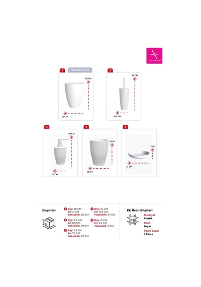 Primanova Pure Beyaz 5li Banyo Seti Beyaz