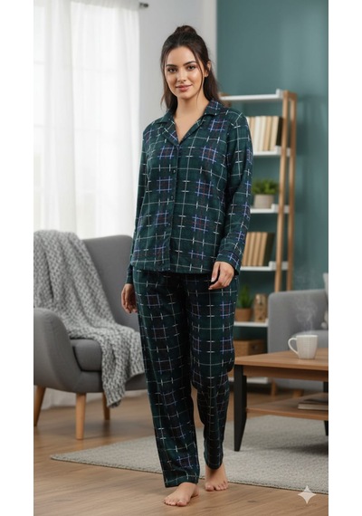 Kadın Pijama Takımı Moon Line Koyu Yeşil