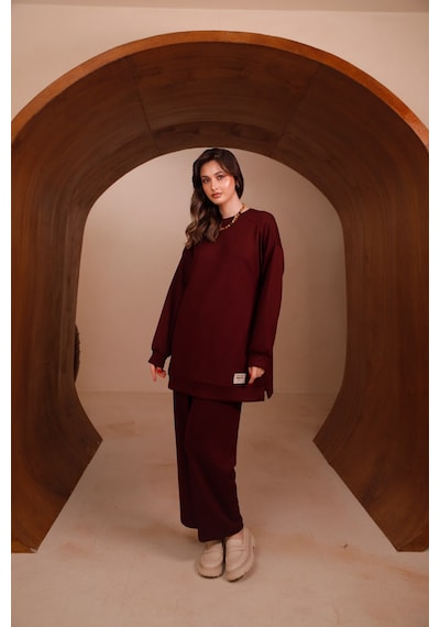 Balenbi Kadın Oysh Modal Kumaş Oversize 80 Cm Tunik Bol Paça Pantolon Tesettür Takım 1228 Bordo Balenbi Kadın Oysh Modal Kumaş Oversize 80 Cm Tunik Bol Paça Pantolon Tesettür Takım 1228 Bordo
