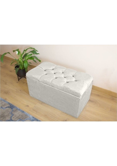 Lüks Sandıklı Kapitoneli Puf 70 Cm Gri