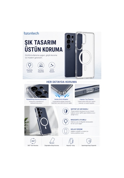 Samsung Galaxy Uyumlu S26 Ultra  Yumuşak Magsafe Kablosuz Şarj Destekli Şeffaf Kılıf Kamera İçin Yükseltilmiş Çerçeve