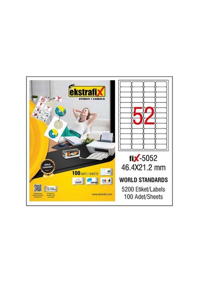 Ekstrafix Lazer Etiket 100 Yp 46.4X21.2 Laser-Copy-Inkjet Fix-505