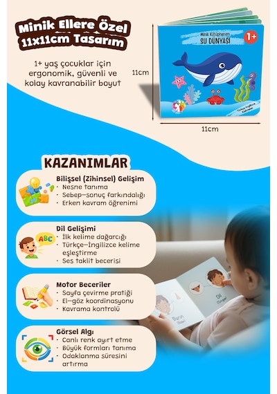 Bebeğimin İlk Minik Kütüphanesi Eğitici Bebek Kitap Seti 12 Li Türkçe İngilizce 1+ Yaş