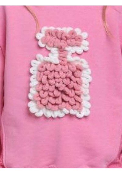 Kız Çocuk Parfüm Şişesi Örgü Detaylı Sweatshirt-14314 Pembe